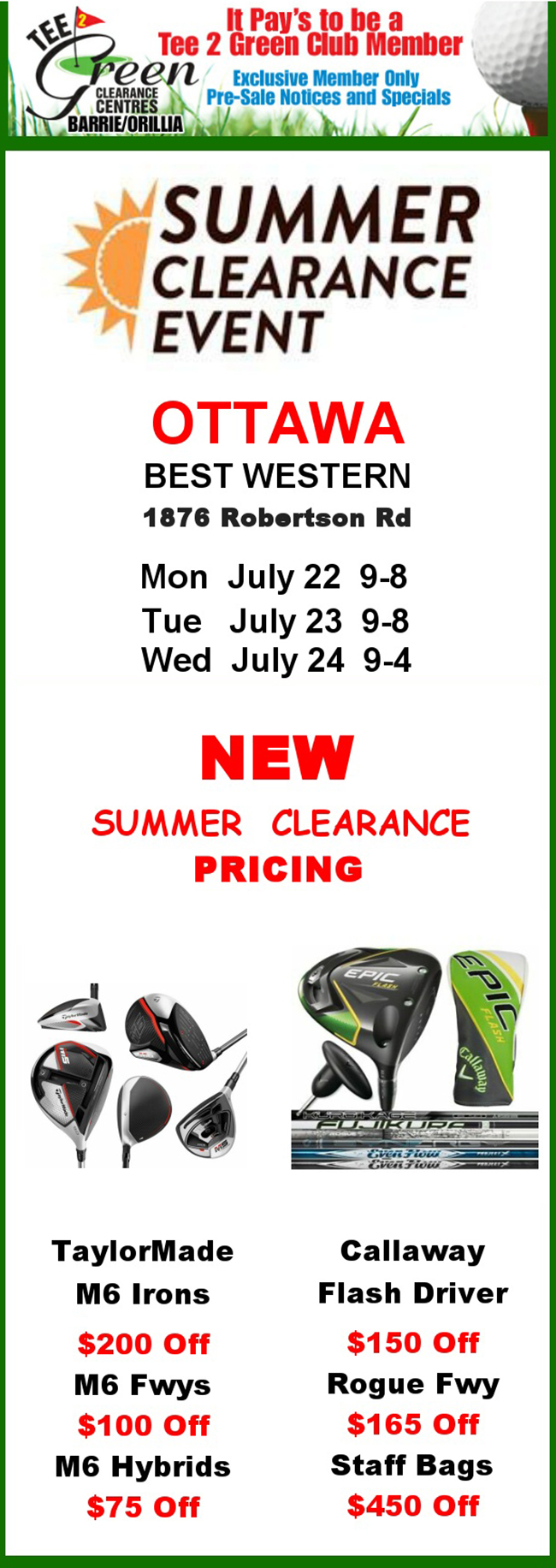 Tee 2 Green - Golf Summer Clearance Event