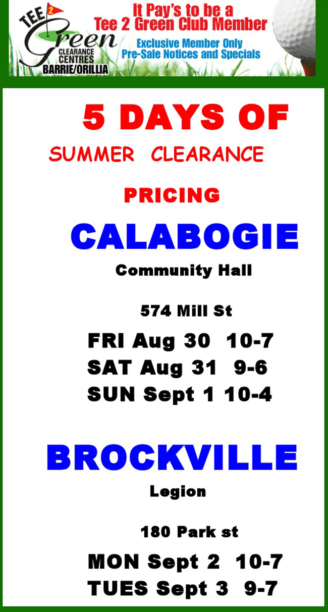 Tee 2 Green - Golf Summer Clearance Event