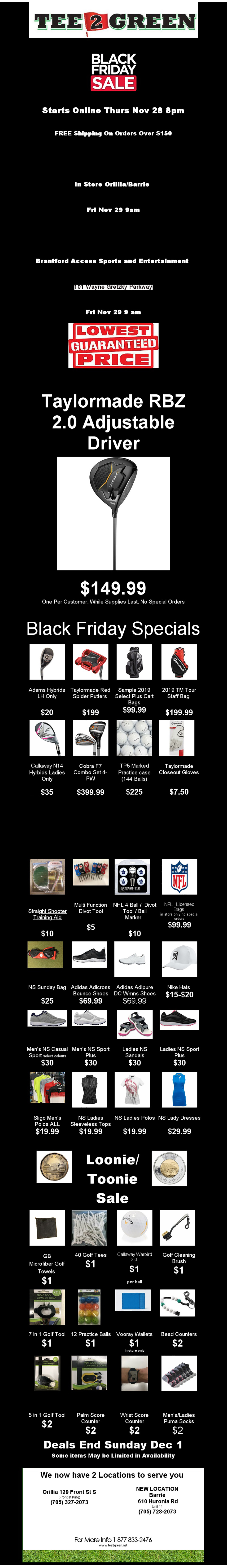 Tee 2 Green  Taylormade 2019 Demo Sale